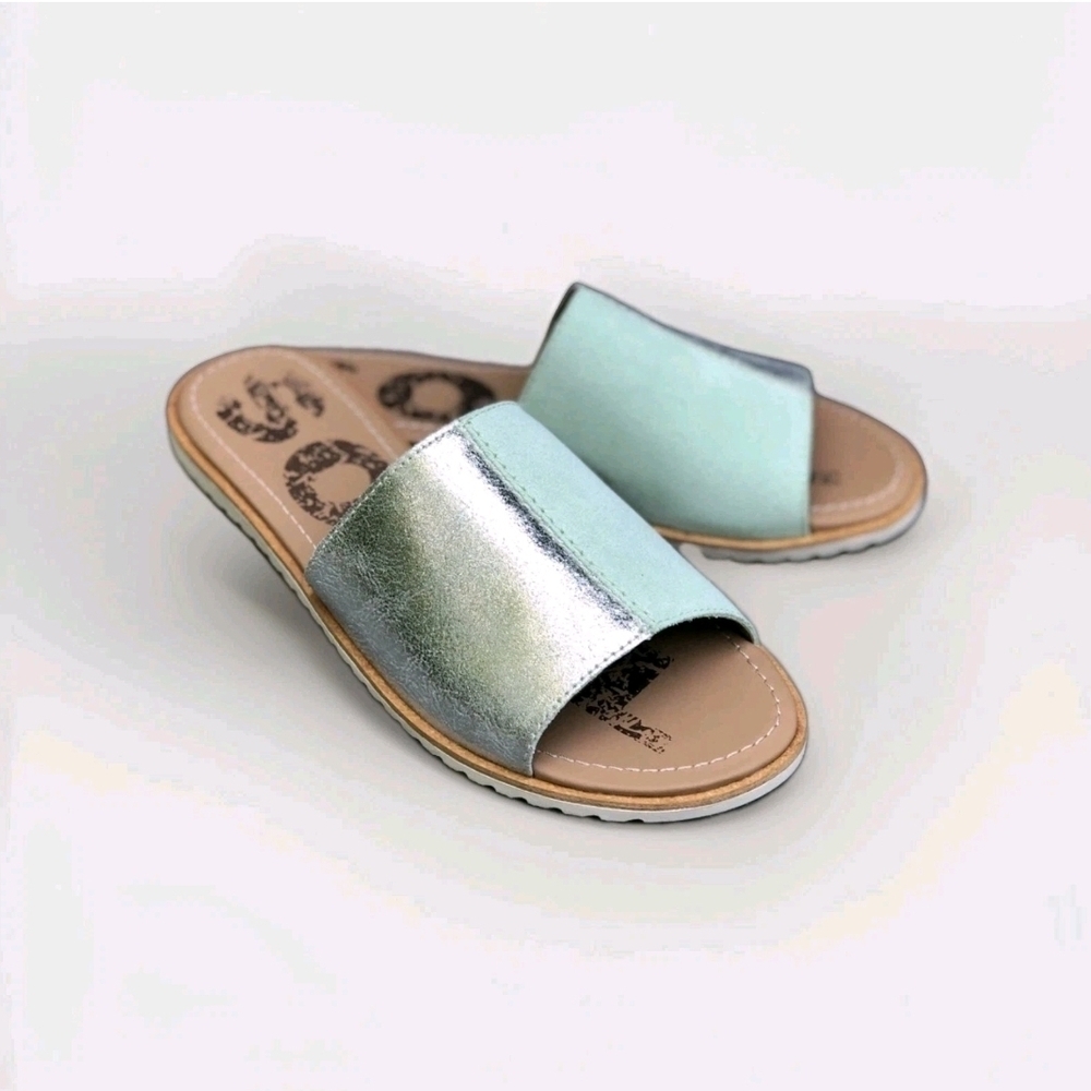 SOREL ELLA women's Mint and Metallic Suede leather slide sandal size 11